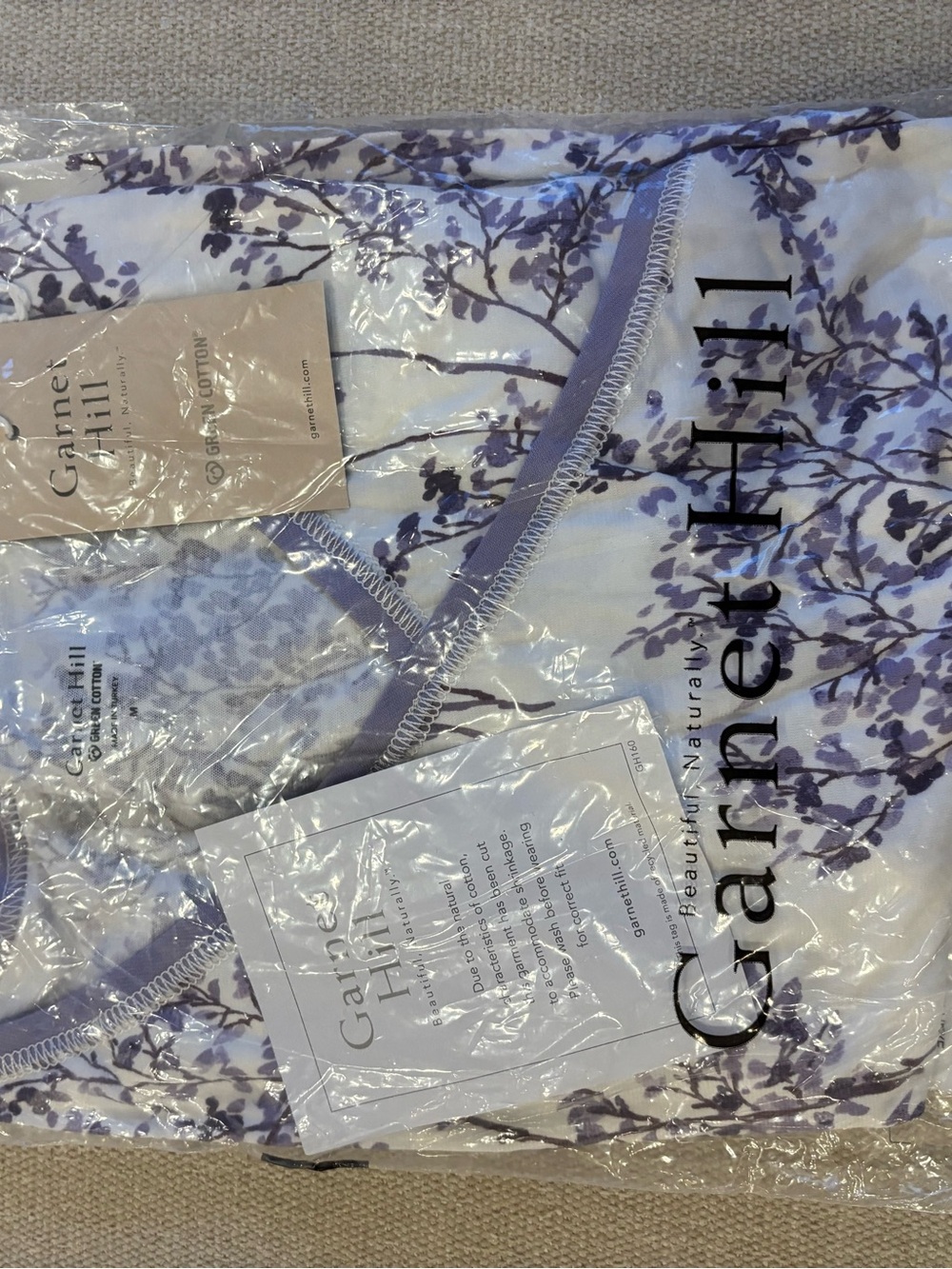 Garnet Hill White Pajama Set With Lavender Botanical Print - Picture 6 of 7